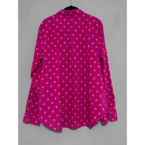 JC Penney Womens Pink & Orange Polka Dot Top w/ Floral Embroidery Button Down 1X - Picture 3 of 10